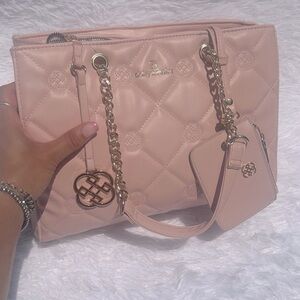 Daisy Fuentes Pink Quilted Tote with Gold Accents